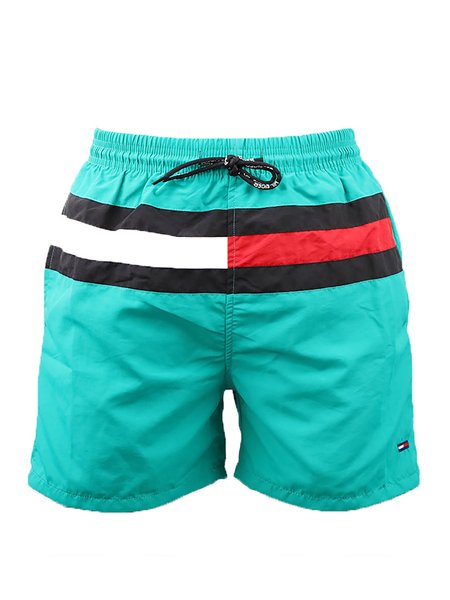

Patchwork Men's Casual Beach Shorts, Green, Men's shorts