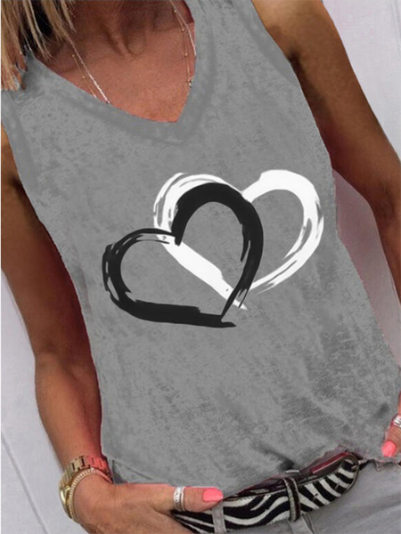 

Sleeveless Heart Casual V Neck Knit Tank, Gray, Tank Top
