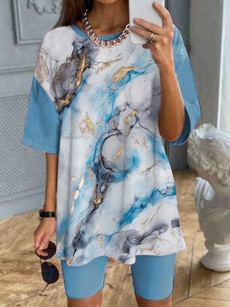 

Cotton Blends Off Shoulder Ombre Casual Two Piece Sets, Blue, Suit Set