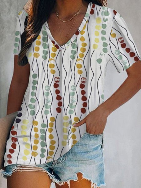 

Gradient color dot line loose top T-shirt Plus Size, Multicolor, T-Shirts