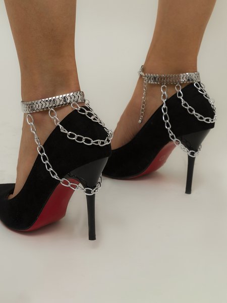 

JFN Layer Tower Fringe Chain Heels Decorative Anklet, Silver, Anklets