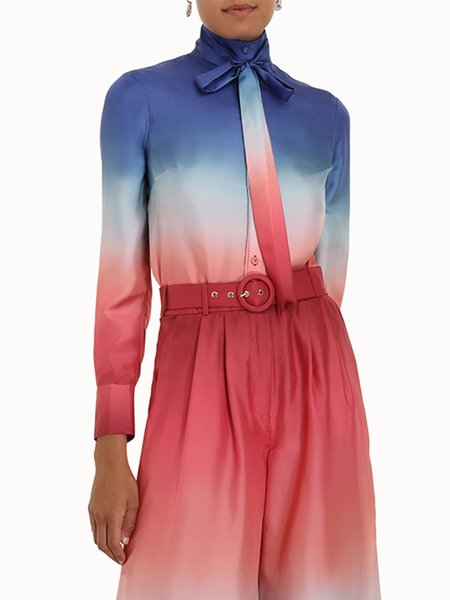 

Tie Neck Ombre Regular Fit Shirt & Top, Blue, Blouses and Shirts
