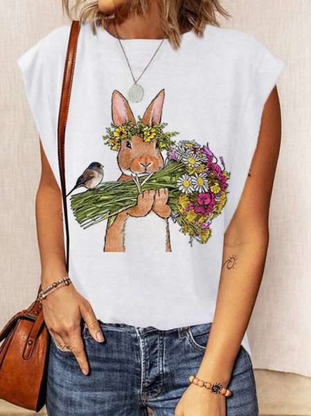 

Crew Neck Floral Printed Short Sleeve T-Shirt, White, T-Shirts