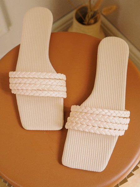 

Braided Strap Elegant Solid Slippers, Beige, Women Shoes>>Women's Shoes>>Women sandals Slippers