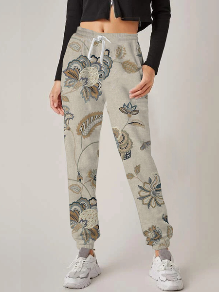 

Floral Sporty Sports Pants, Light gray, Sport Pants