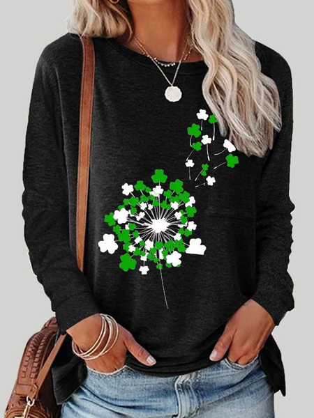 

St. Valparita Day Casual Clover Long Sleeve T-Shirt, Black-grey, T-Shirts