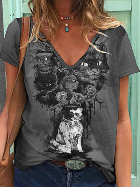 

Casual V Neck Loosen Short Sleeve T-Shirt, Deep gray, T-Shirts