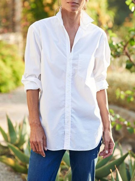 

Simple Shirt Collar Long Sleeve Blouse, White, Blouses and Shirts