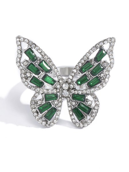 

Statement Colored Stone Butterfly Ring, Green, Rings