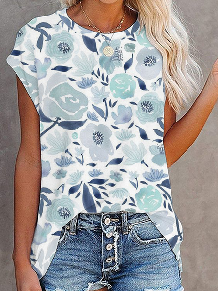 

Plus size Casual Floral Tank, Blue, Tank Top