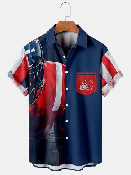 

Casual Style Sports Series Rugby Element Lapel Short-Sleeved Printed Shirt Top, Multicolor, Men's Floral shirt