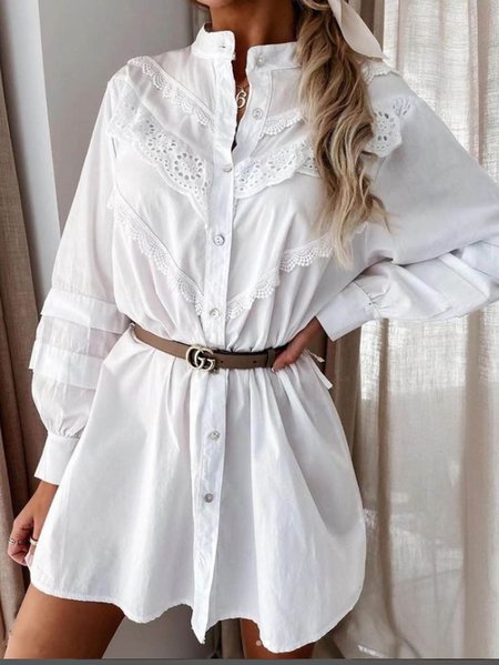 

Guipure Buttoned Casual Long Sleeve women Dress, White, Dresses
