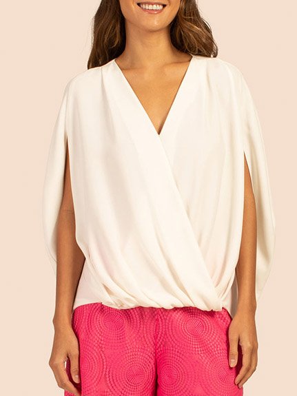 

Loosen Vacation Batwing Short Sleeve Top, White, Tops
