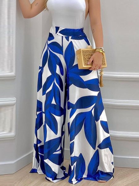 

Floral Vacation Regular Fit Pants, Blue, Wide Leg Pants