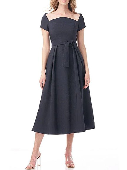 

Square Neck Short Sleeve Black Dress, Midi Dresses