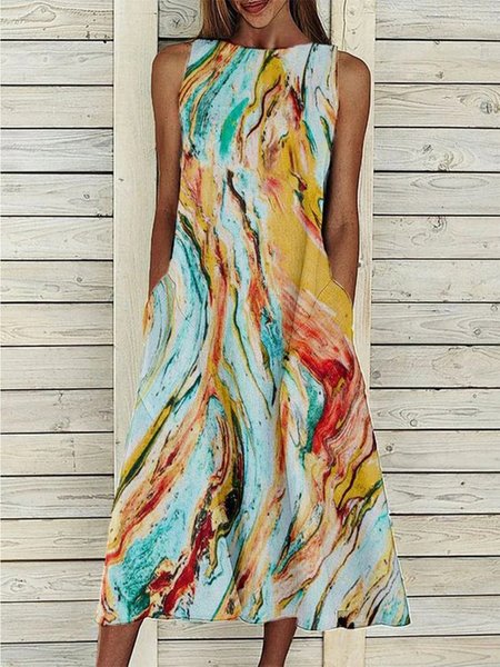

Casual Short Sleeve Woven Dress, Multicolor, Midi Dresses
