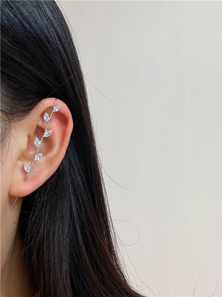 

Statement Leaf Zircon Earrings, Silver, Earrings