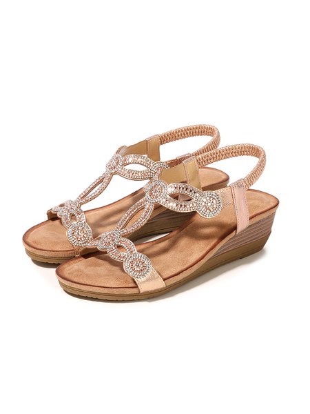 

Boho Hot Diamond Floral Cutout Wedge Sandals, Champagne, Sandals