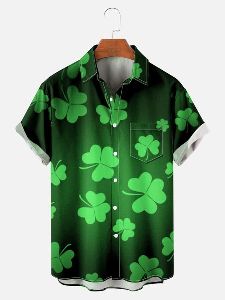 

Four-Leaf Clover Graphic Casual Breathable Short Sleeve Hawaiian Shirts, White, Men's Floral shirt
