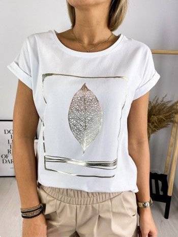 

Leaves Loosen Shirt Sleeve Crew Neck Short Sleeve T-Shirt, White, Tees & T-shirts