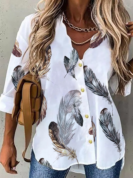 

Plus size Casual Feather V Neck Long Sleeve Blouse, White, Blouses & Shirts