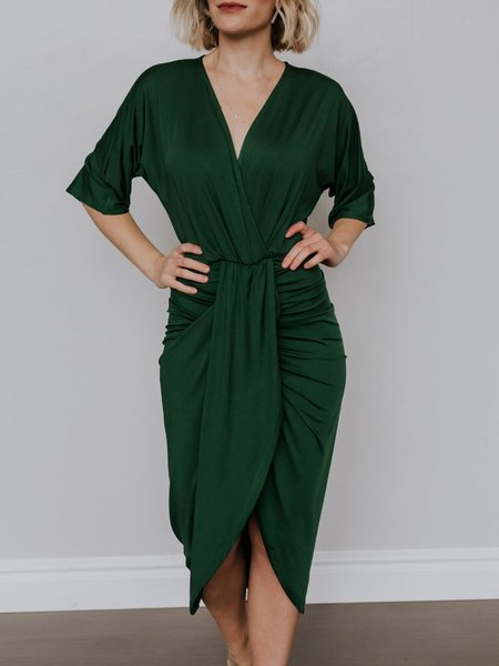 

Regular Fit Elegant Short Sleeve Knit Midi Dress, Green, Midi Dresses