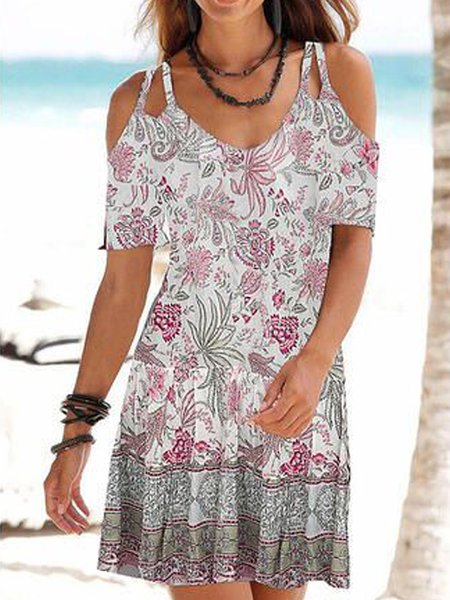

Floral Romantic Loosen V Neck Short Sleeve Midi Knit Dress, Flower, Mini Dresses