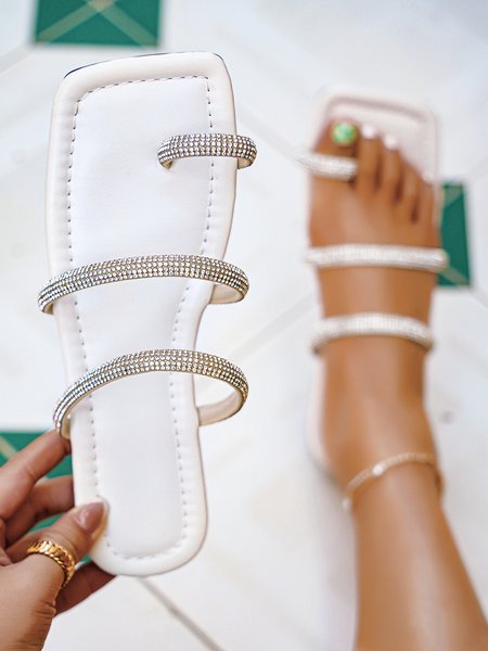 

Women's Rhinestone Strap Gorgeous Slippers, White, Slippers