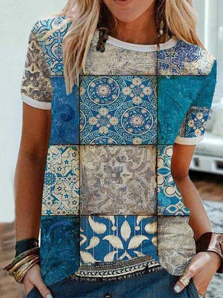 

Cotton Blends Tribal Short Sleeve T-Shirt, Blue, T-Shirts