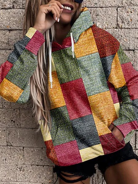 

Loosen Color Block Casual Color Block Hooded Hoodie, Multicolor, Sweatshirts & Hoodies