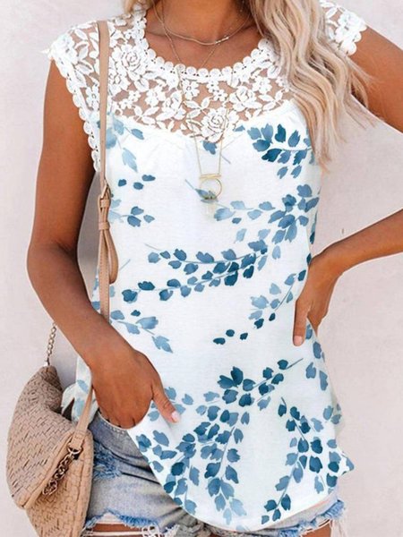 

Casual Leaves Sleeveless T-Shirt, White, T-Shirts