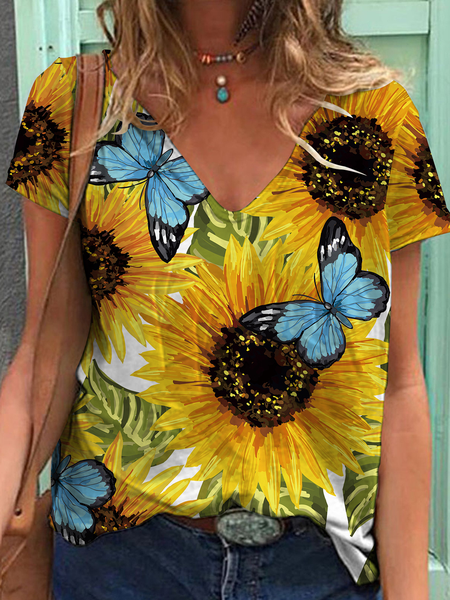 

Floral Casual Short Sleeve T-Shirt, Flower, T-Shirts