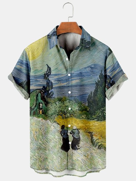 

Men's Oil Painting Print Casual Short Sleeve Hawaiian Shirt, Yellow, Shirts ＆ Blouse