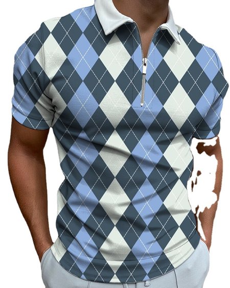 

Men's Casual Short Sleeve Polo Shirt, White-blue, Men's t-shirts
