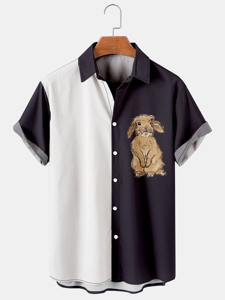 

Rabbit Short Sleeve Casual Men's Hawaiian Shirt, As picture, Men's Floral shirt