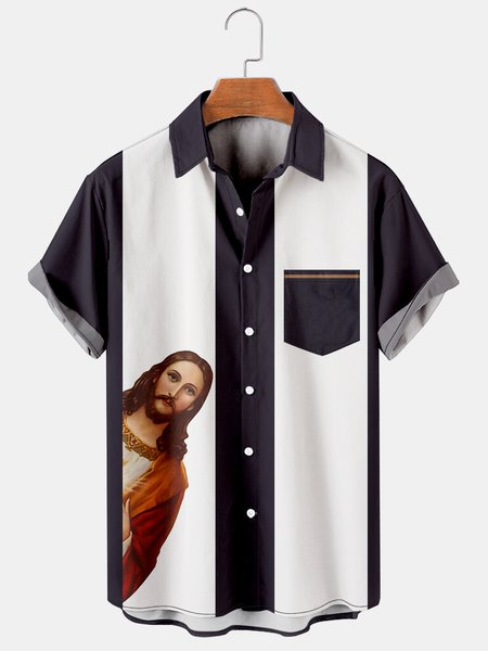 

Jesus Graphic Short Sleeve Casual Men's Hawaiian Shirt, Black, Men's Floral shirt