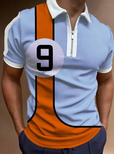

Men's Striped Colorblock Short Sleeve Polo Shirt, Blue, Men's t-shirts