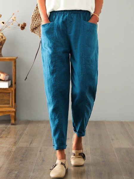 

Blue Cotton blends Casual Drawstring waist Harem Pants, Pants