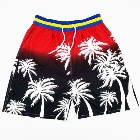 

Mens Casual Coconut Tree Elastic Waist Hawaiian Beach Shorts, Red, Men's shorts