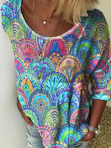 

Loosen V Neck Vacation floral short sleeve Shirts & Tops, Multicolor, T-Shirts