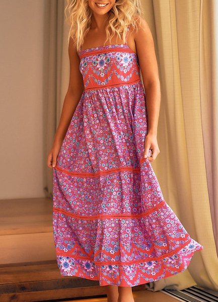 

Spaghetti Casual Short Sleeve Knit Dress Loosen Floral Tribal, Pink, Maxi Dresses