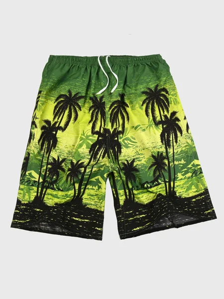 

Mens Coconut Tree Elastic Waist Hawaiian Beach Shorts, Green, Men's shorts
