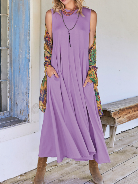 

Casual Regular Fit Plain Short Sleeve Woven Maxi Dress, Lavender, Dresses