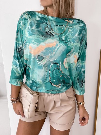 

Loosen Boat Neck Casual Long Sleeve Tops, Green, Long sleeve tops