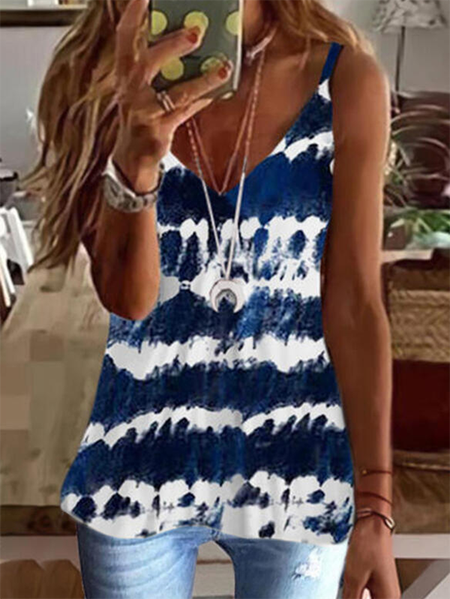 

Ombre V Neck Casual Knit Ribbed Tank Tops, Blue, Tank Top