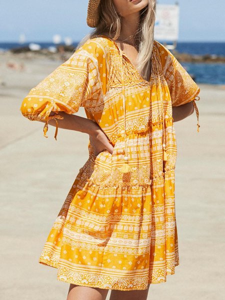 

Loosen Short Sleeve Blouse Tops, Yellow, Tops