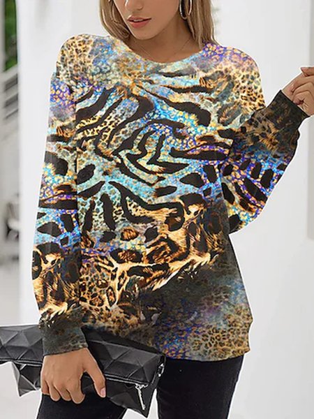 

Leopard Casual Crew Neck Color Block Sweatershirt, Multicolor, Sweatshirts & Hoodies