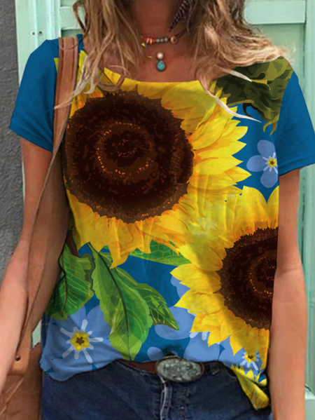 

Casual Floral Short Sleeve T-Shirt, Flower, T-Shirts