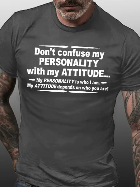 

Funny My Personality with My Attitude Casual Short Sleeve T-Shirt, Deep gray, T-shirts
