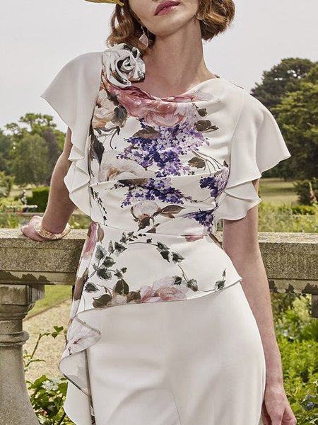 

Floral Lady Cowl Neck Short Sleeve Top, Multicolor, Tops
